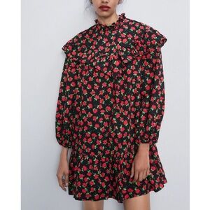 {Zara} Poplin Floral Ruffle Dress